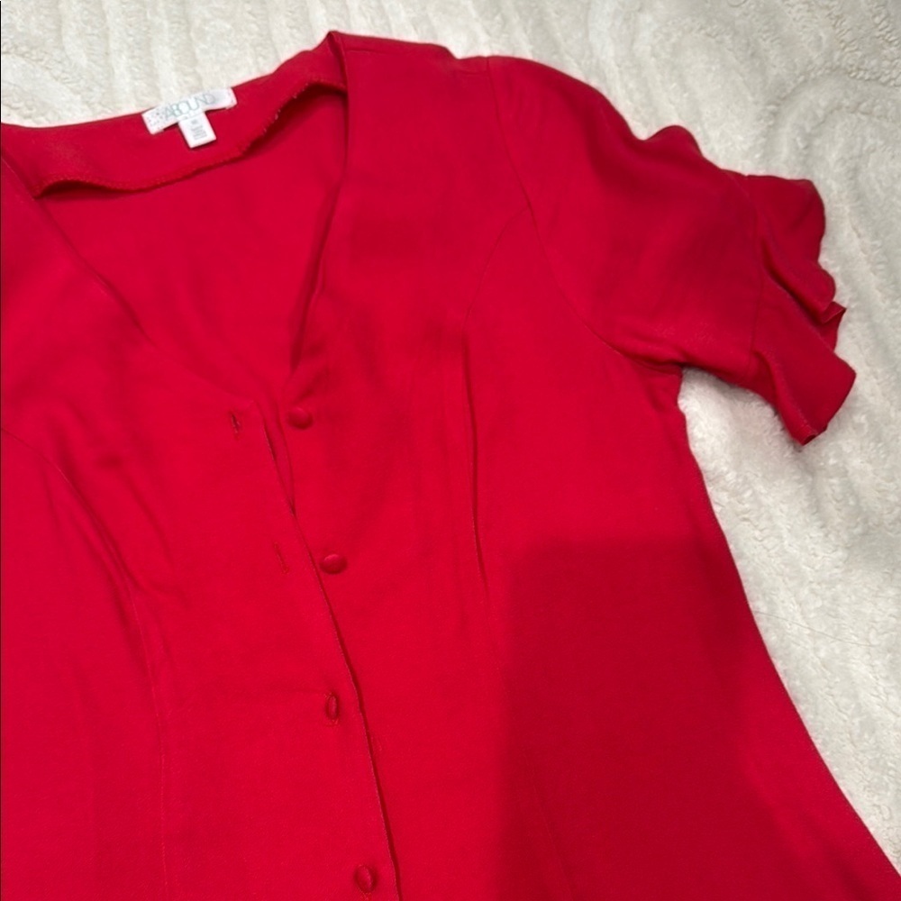 Red Button-Down Women's Top - Picture 3 of 6